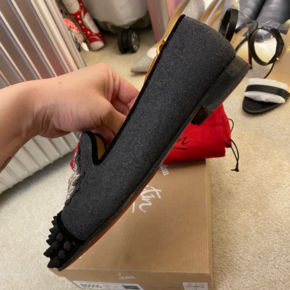 Christian Louboutin Grey Velvet Intern Flats Sz 37 - Picture 9 of 10